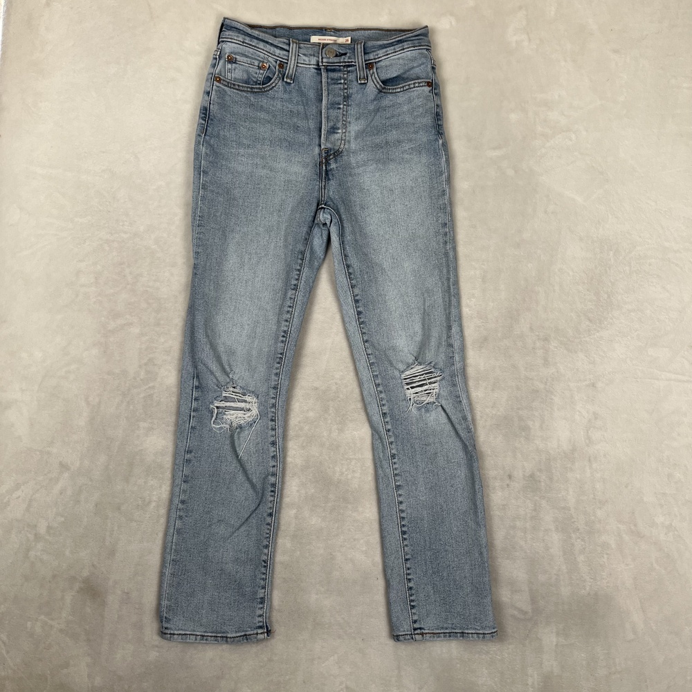 Levi's Wedgie Straight High Rise Jeans Womens 26x28 Blue Light Distressed Denim